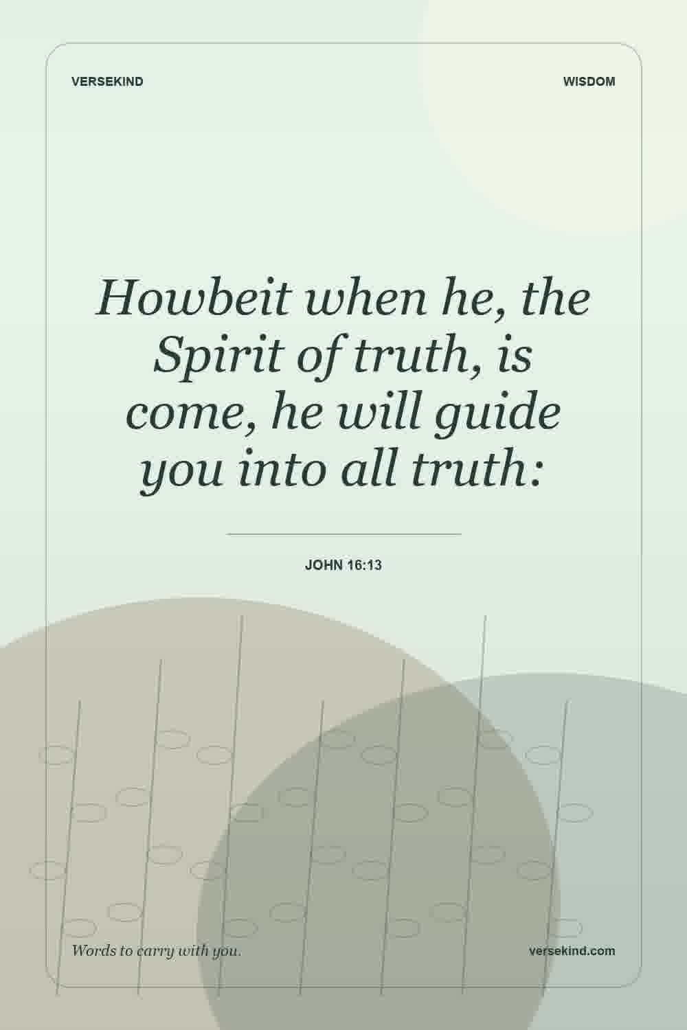 Howbeit when he, the Spirit of truth, is come, he will guide you into all truth: — John 16:13
