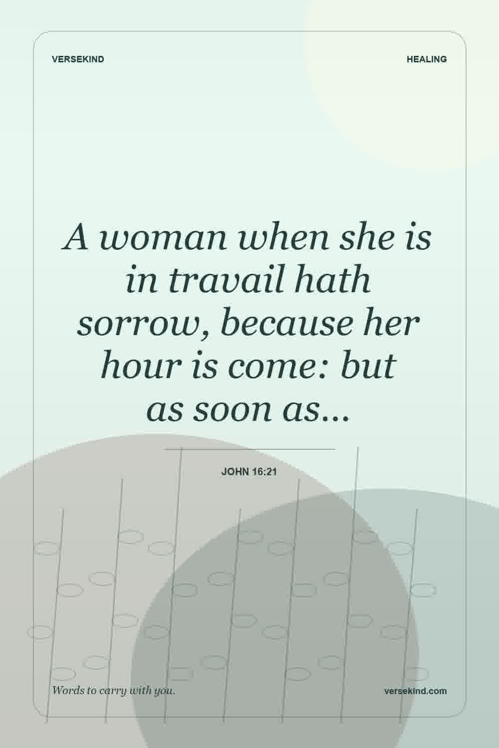 A woman when she is in travail hath sorrow, because her hour is come: but as soon as… — John 16:21