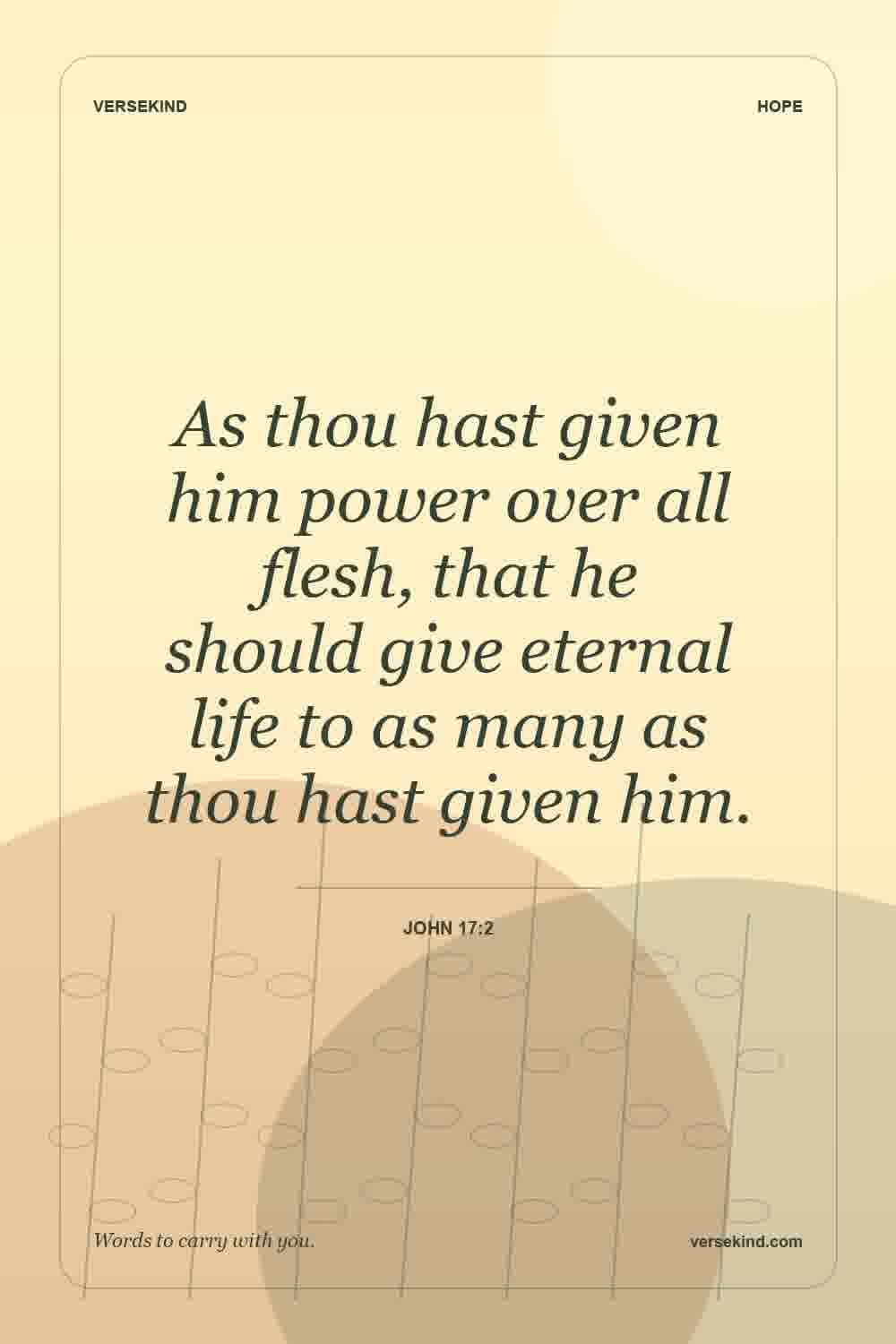 As thou hast given him power over all flesh, that he should give eternal life to as many as thou hast given him. — John 17:2