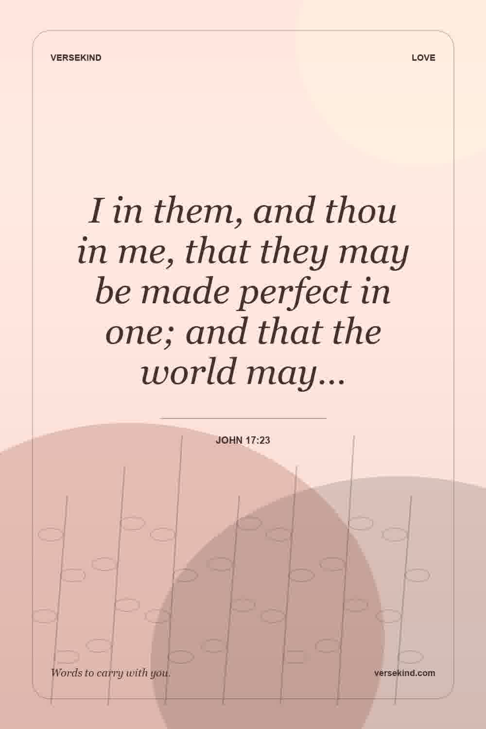 I in them, and thou in me, that they may be made perfect in one; and that the world may… — John 17:23