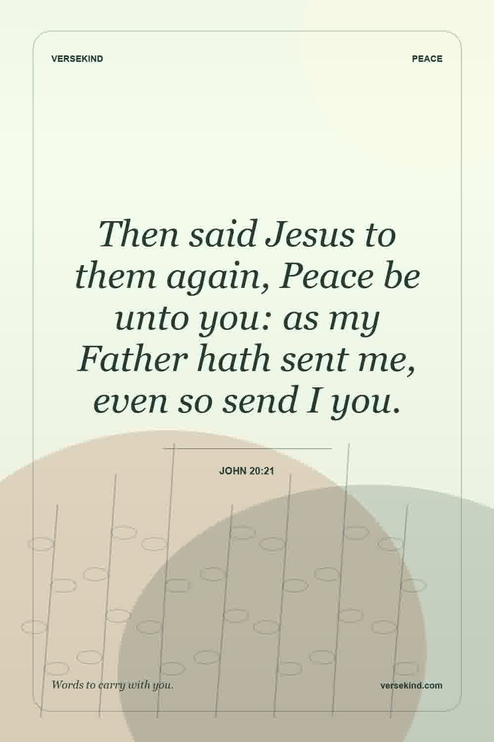 Then said Jesus to them again, Peace be unto you: as my Father hath sent me, even so send I you. — John 20:21