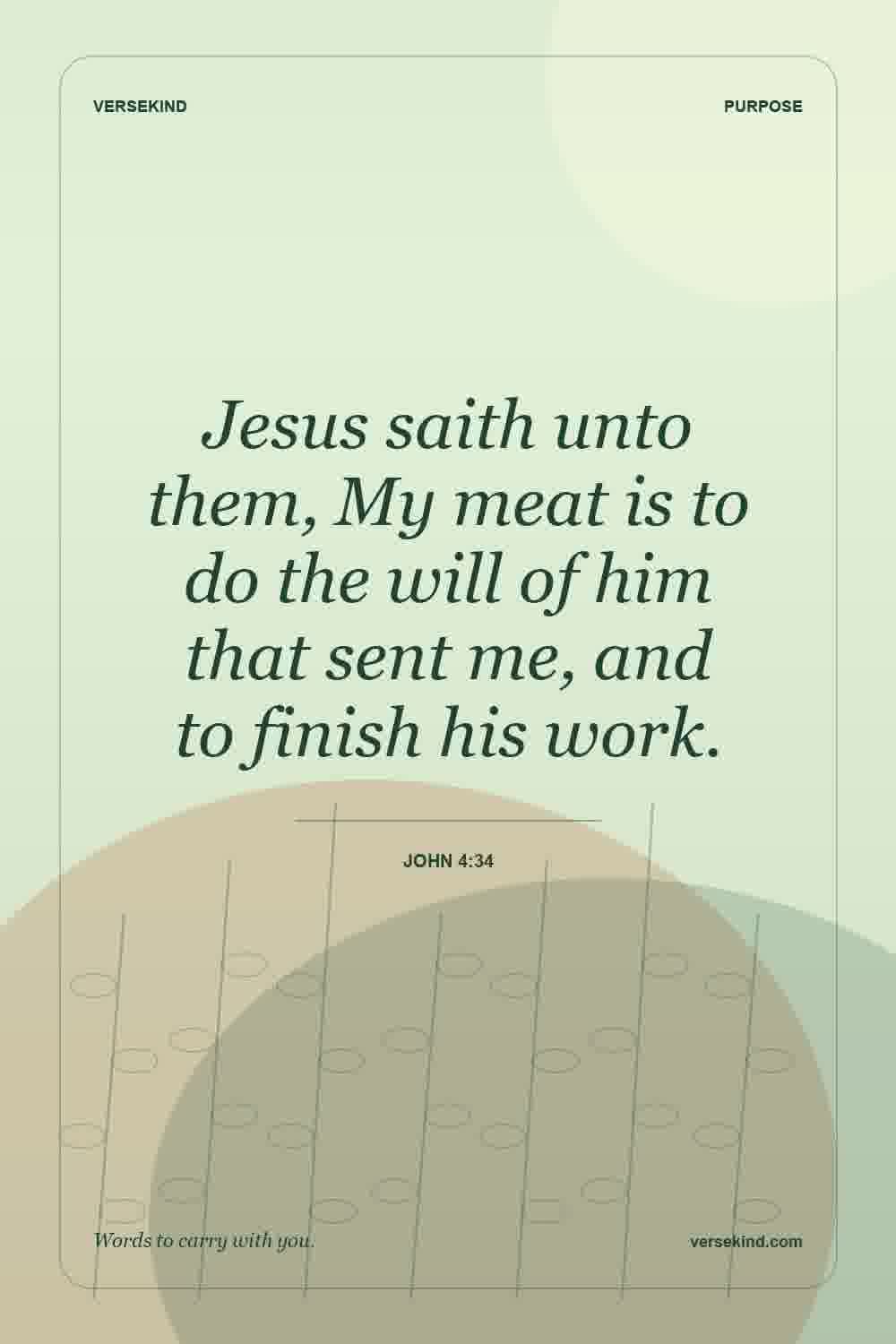 Jesus saith unto them, My meat is to do the will of him that sent me, and to finish his work. — John 4:34