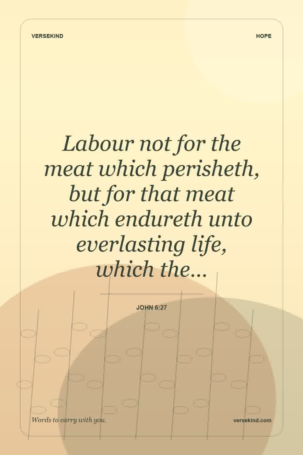 Labour not for the meat which perisheth, but for that meat which endureth unto everlasting life, which the… — John 6:27