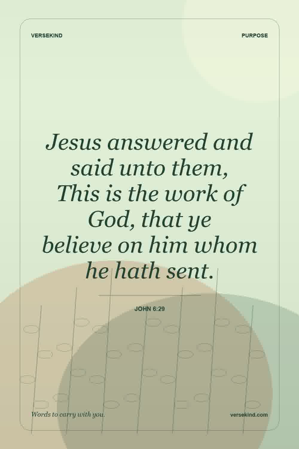 Jesus answered and said unto them, This is the work of God, that ye believe on him whom he hath sent. — John 6:29