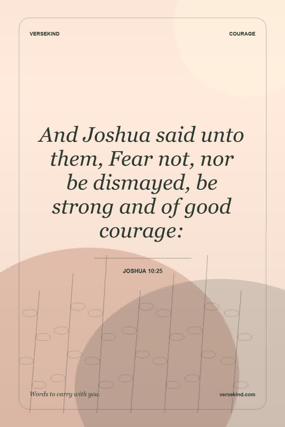 And Joshua said unto them, Fear not, nor be dismayed, be strong and of good courage: — Joshua 10:25