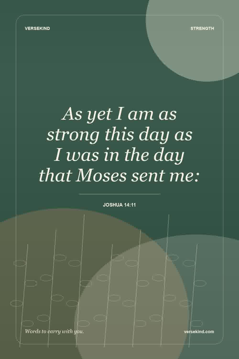 As yet I am as strong this day as I was in the day that Moses sent me: — Joshua 14:11