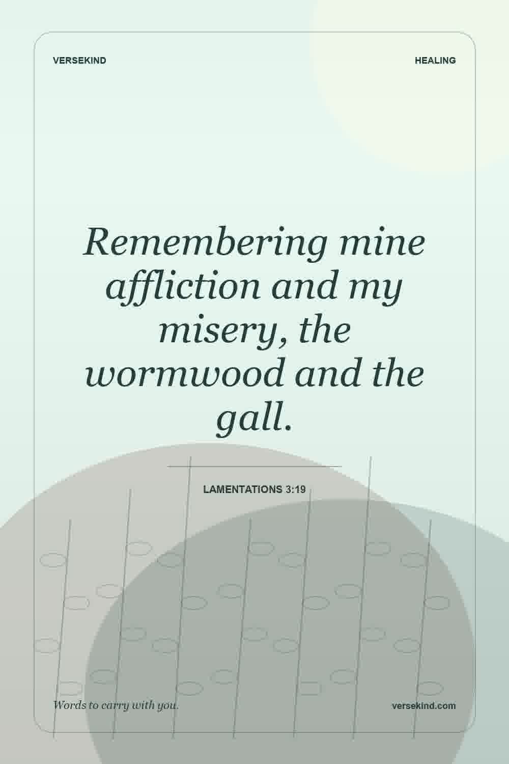 Remembering mine affliction and my misery, the wormwood and the gall. — Lamentations 3:19