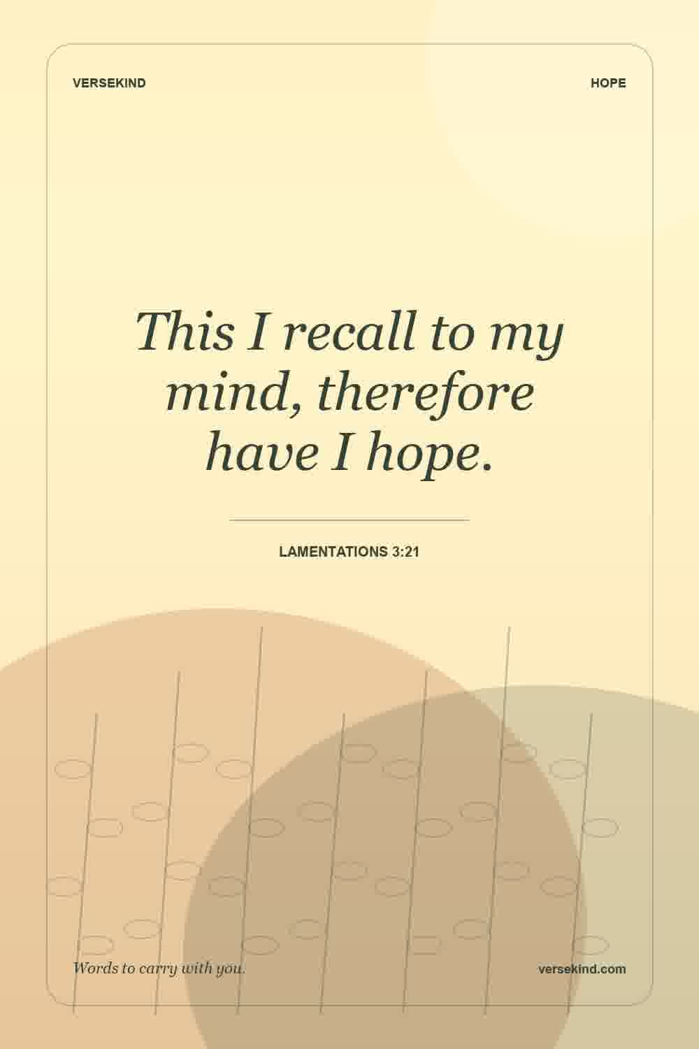 This I recall to my mind, therefore have I hope. — Lamentations 3:21