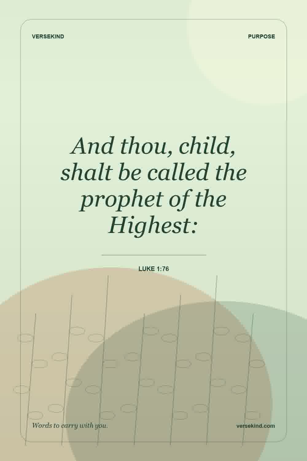 And thou, child, shalt be called the prophet of the Highest: — Luke 1:76