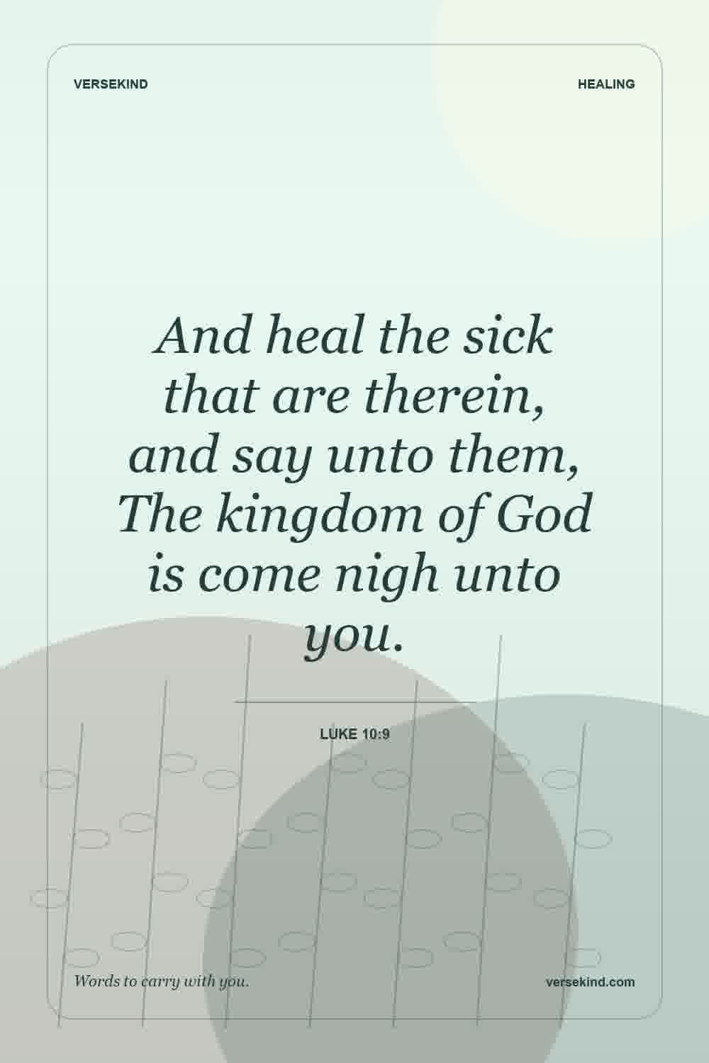 And heal the sick that are therein, and say unto them, The kingdom of God is come nigh unto you. — Luke 10:9
