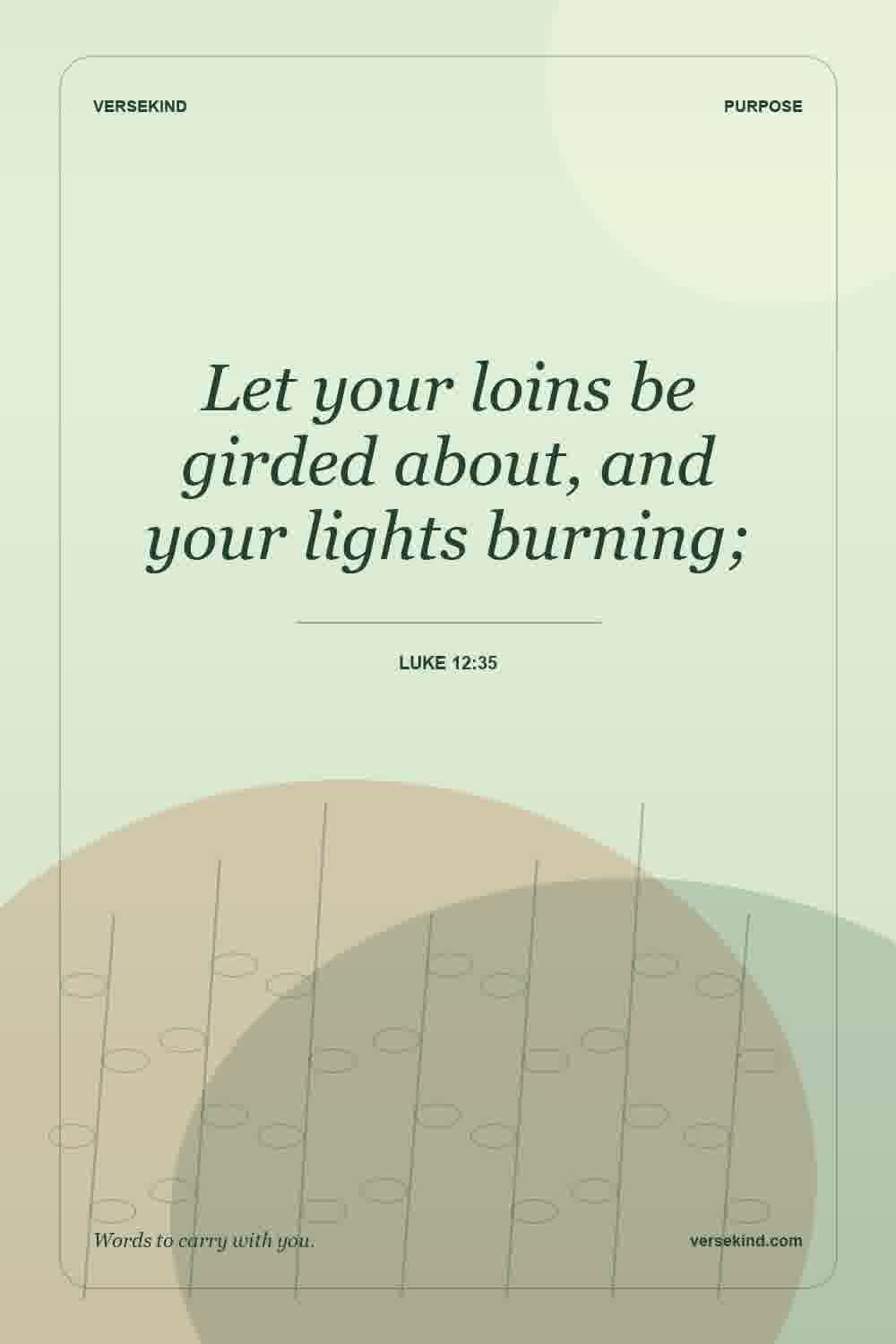 Let your loins be girded about, and your lights burning; — Luke 12:35