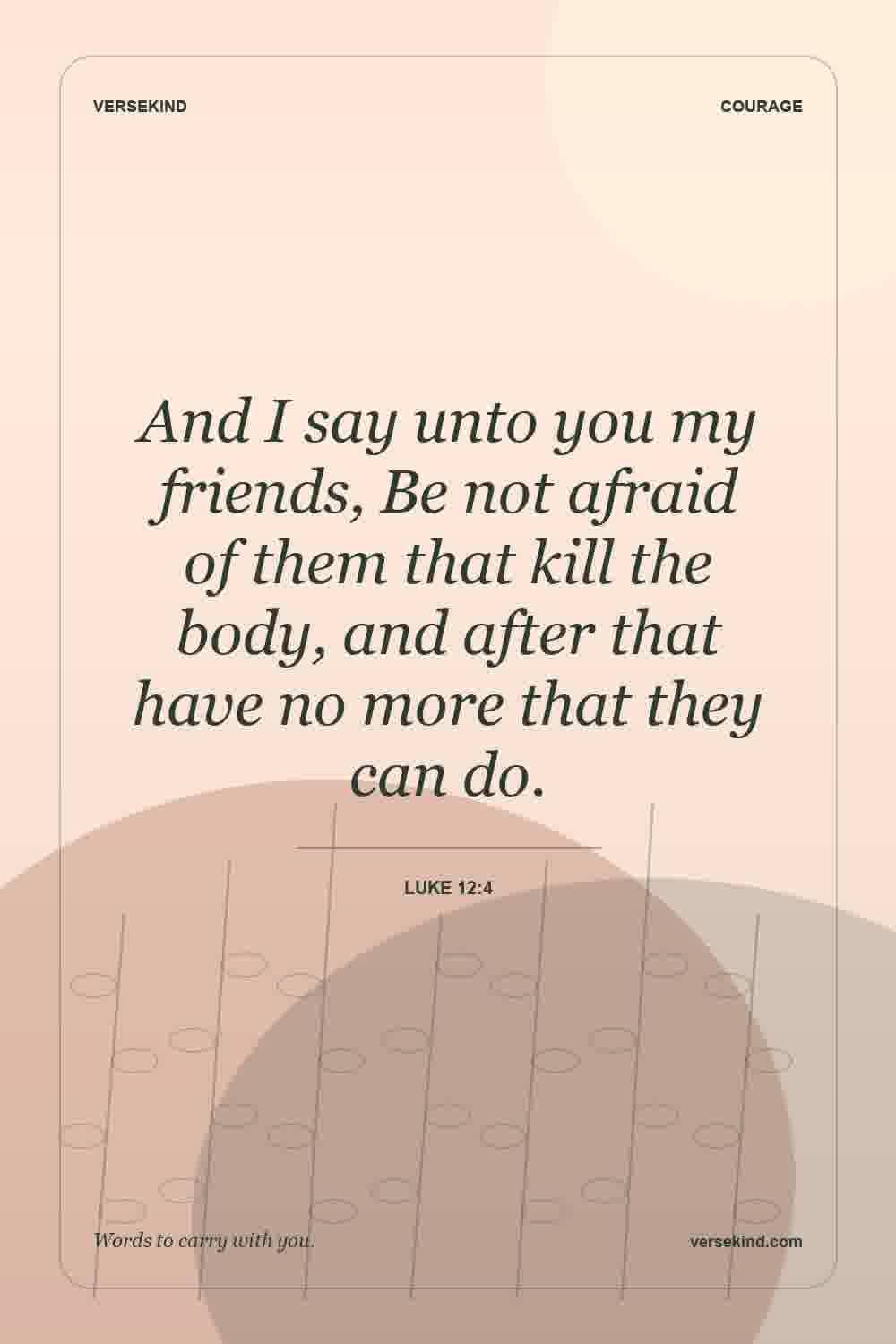 And I say unto you my friends, Be not afraid of them that kill the body, and after that have no more that they can do. — Luke 12:4
