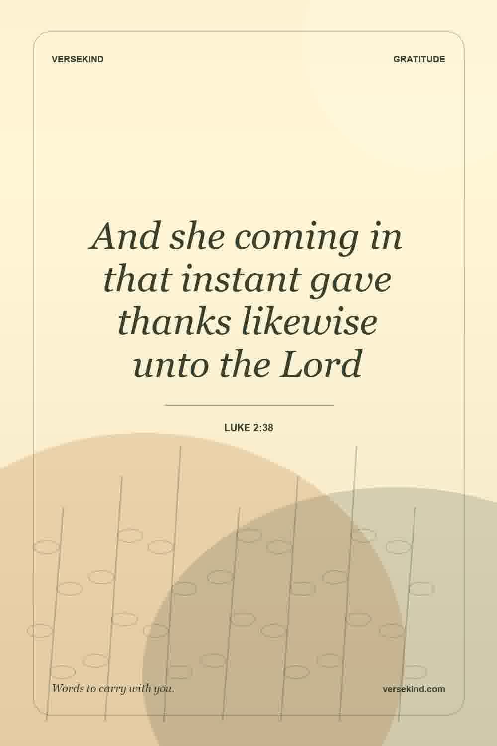 And she coming in that instant gave thanks likewise unto the Lord — Luke 2:38