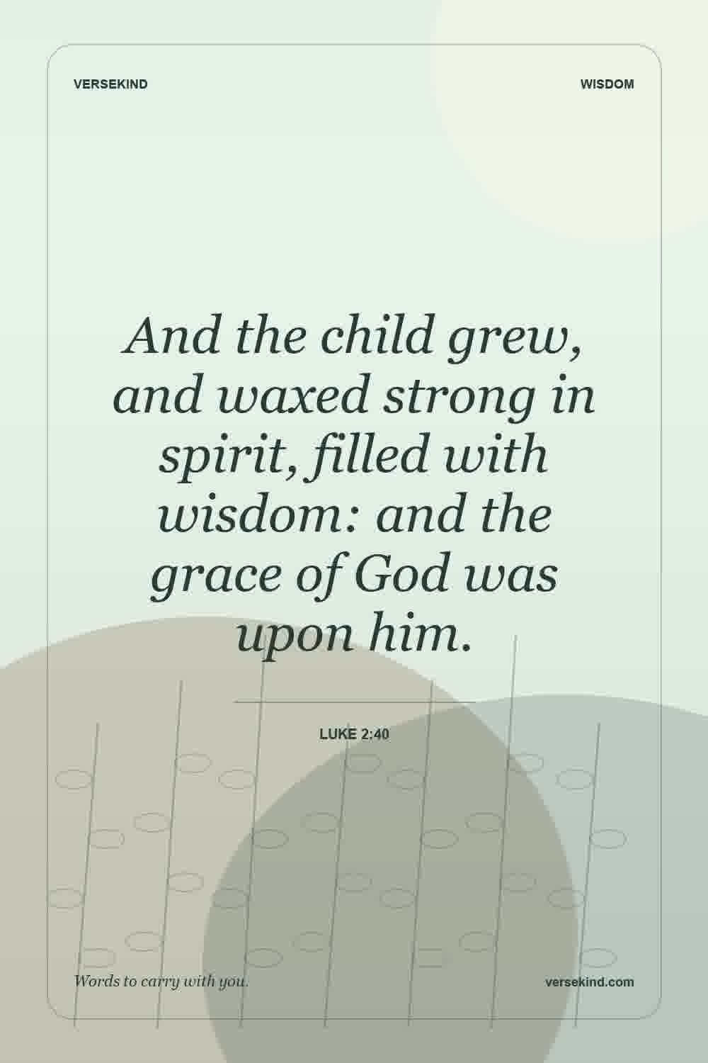 And the child grew, and waxed strong in spirit, filled with wisdom: and the grace of God was upon him. — Luke 2:40