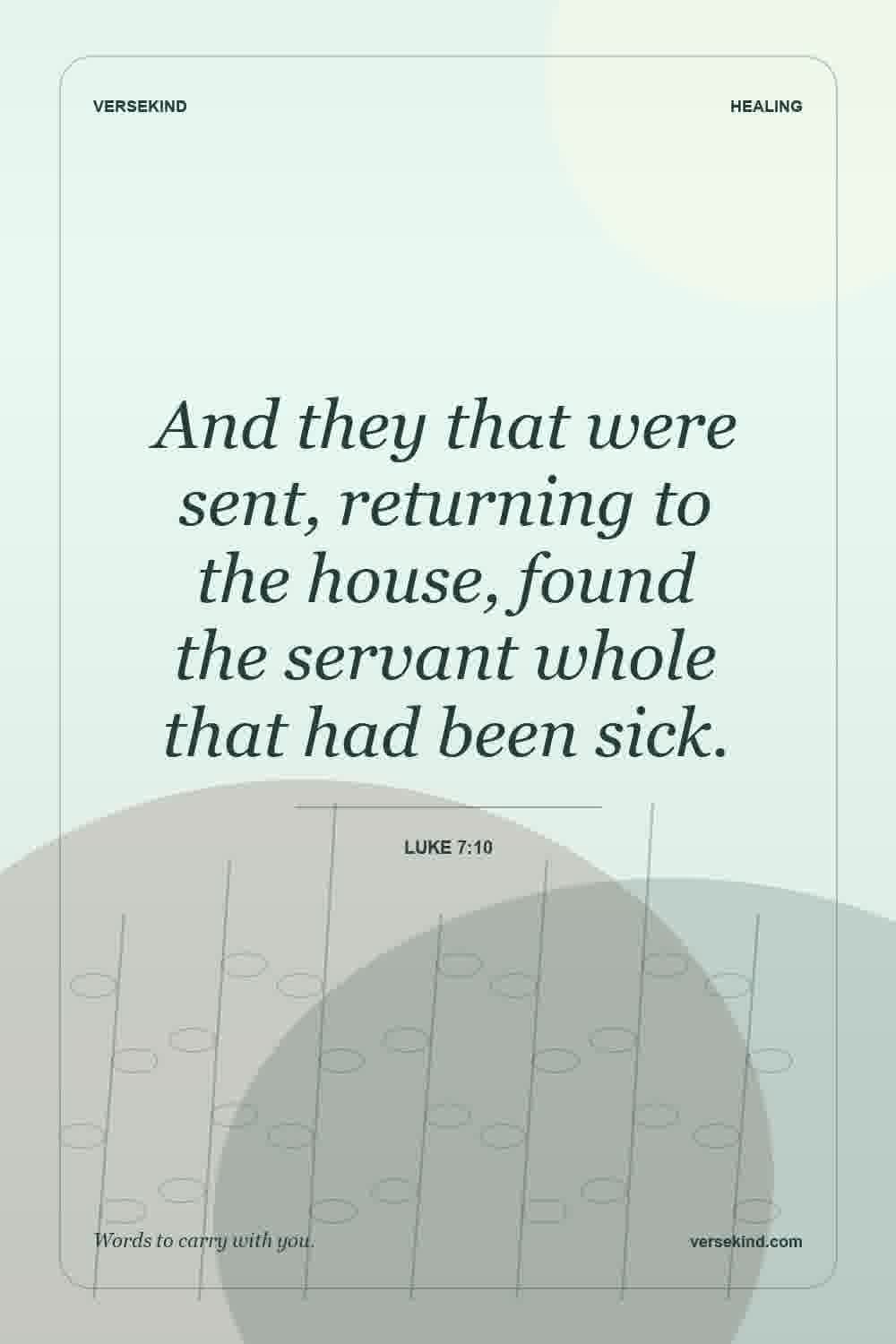 And they that were sent, returning to the house, found the servant whole that had been sick. — Luke 7:10