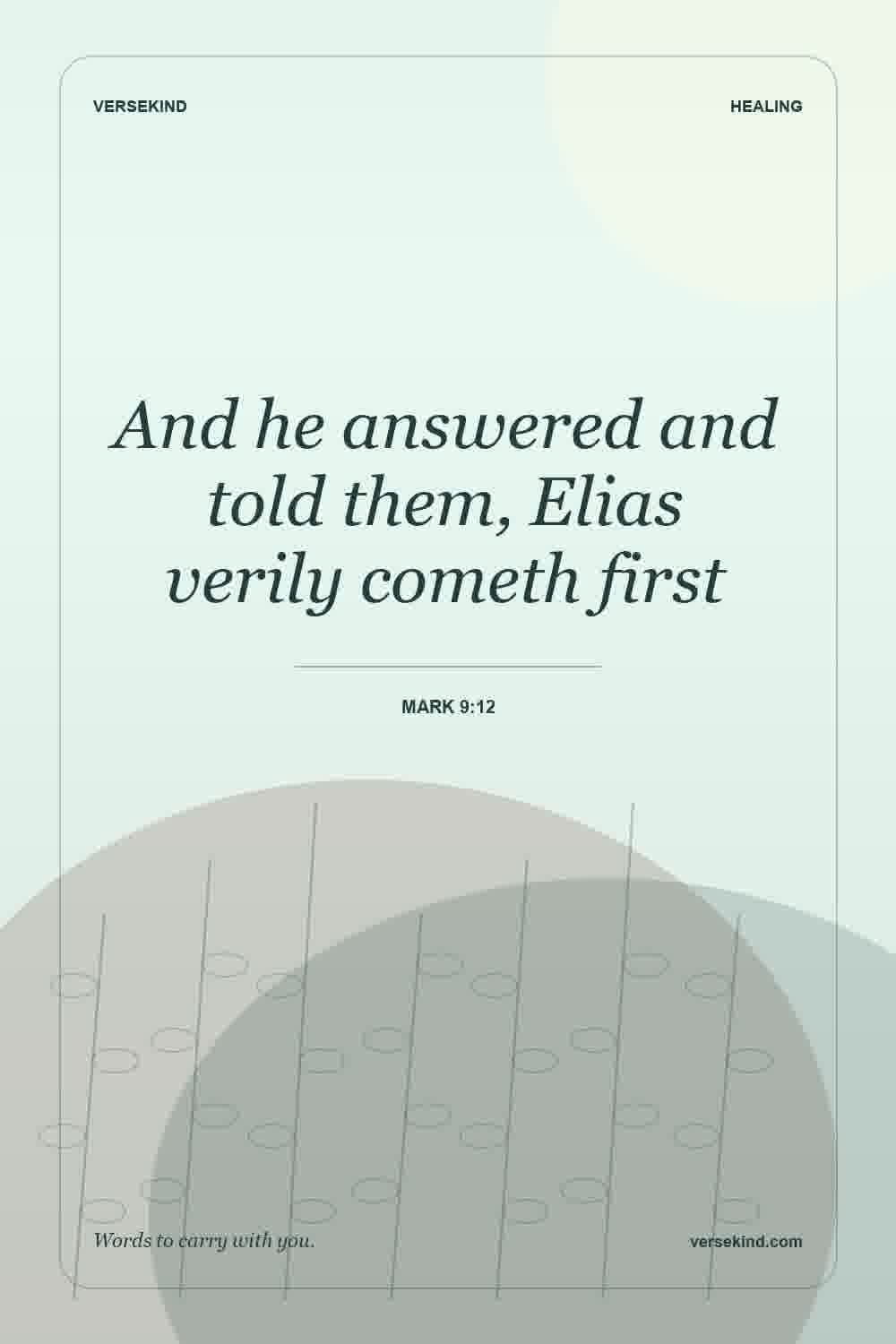 And he answered and told them, Elias verily cometh first — Mark 9:12