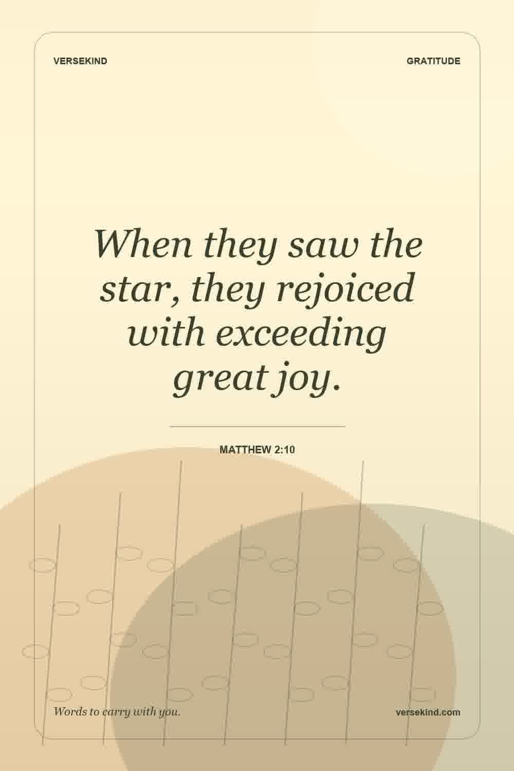 When they saw the star, they rejoiced with exceeding great joy. — Matthew 2:10