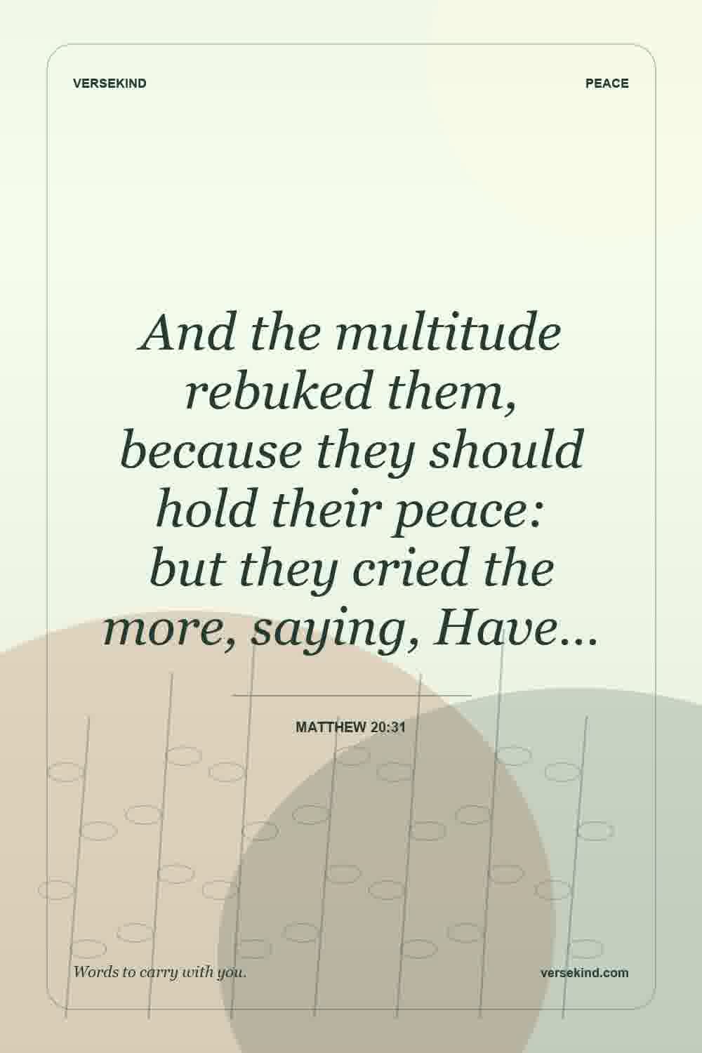 And the multitude rebuked them, because they should hold their peace: but they cried the more, saying, Have… — Matthew 20:31