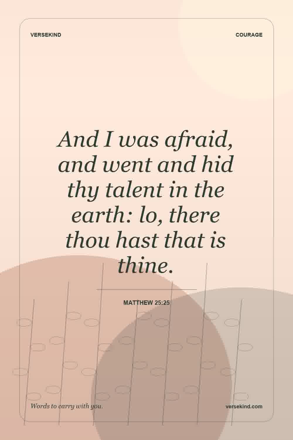 And I was afraid, and went and hid thy talent in the earth: lo, there thou hast that is thine. — Matthew 25:25