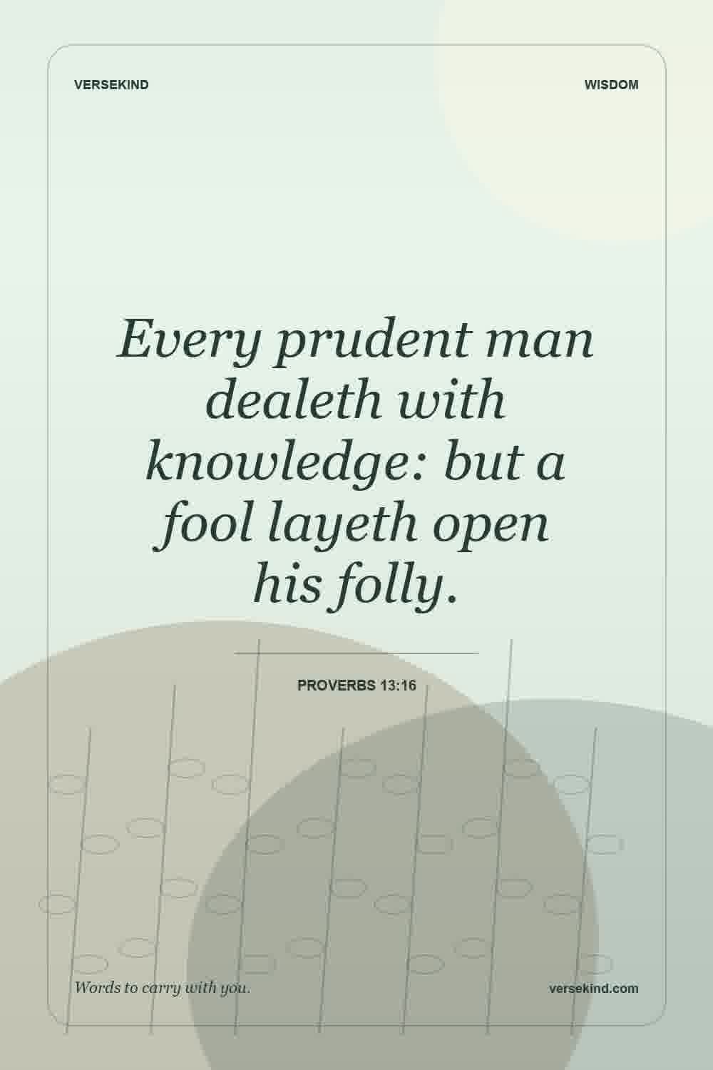 Every prudent man dealeth with knowledge: but a fool layeth open his folly. — Proverbs 13:16
