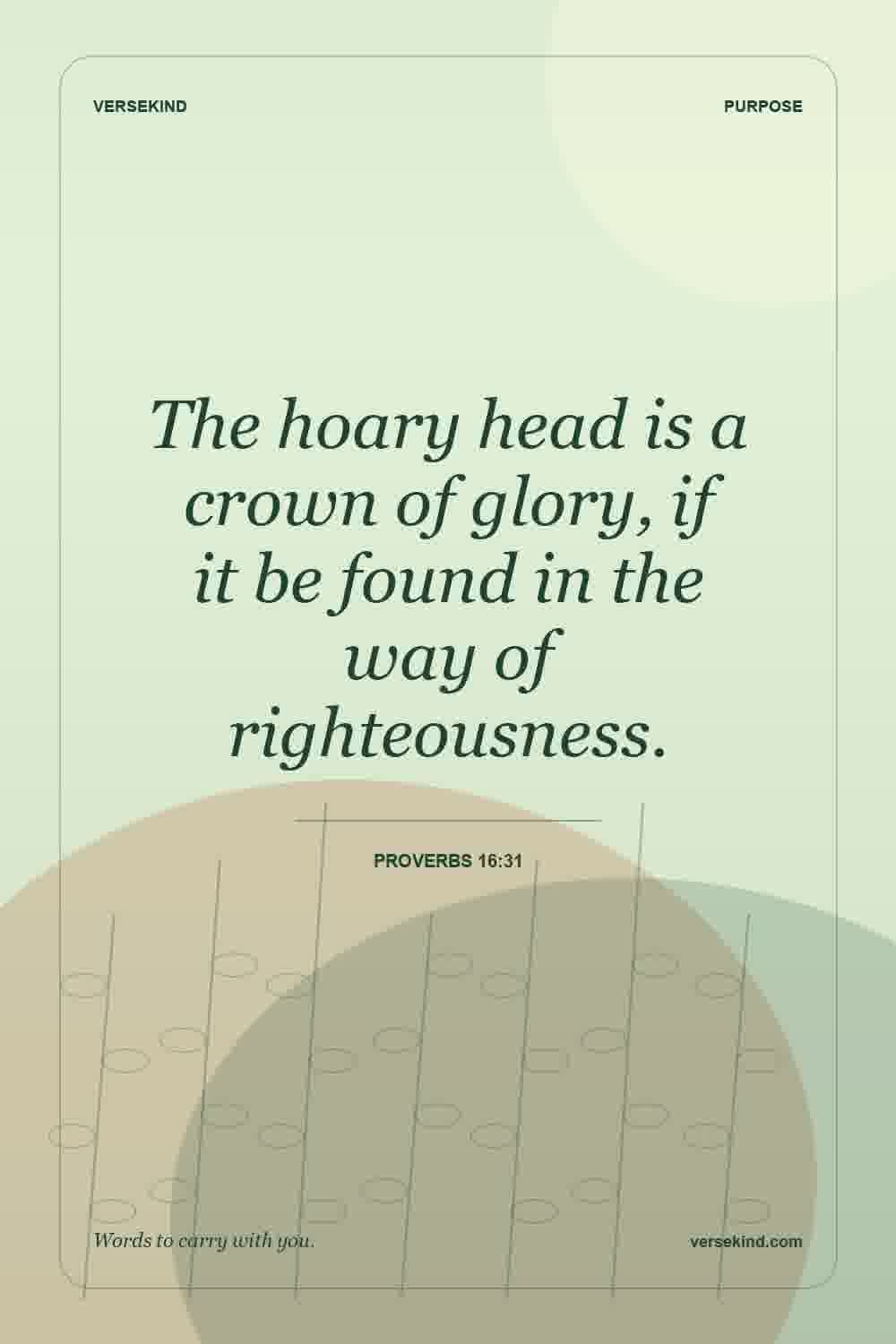 The hoary head is a crown of glory, if it be found in the way of righteousness. — Proverbs 16:31