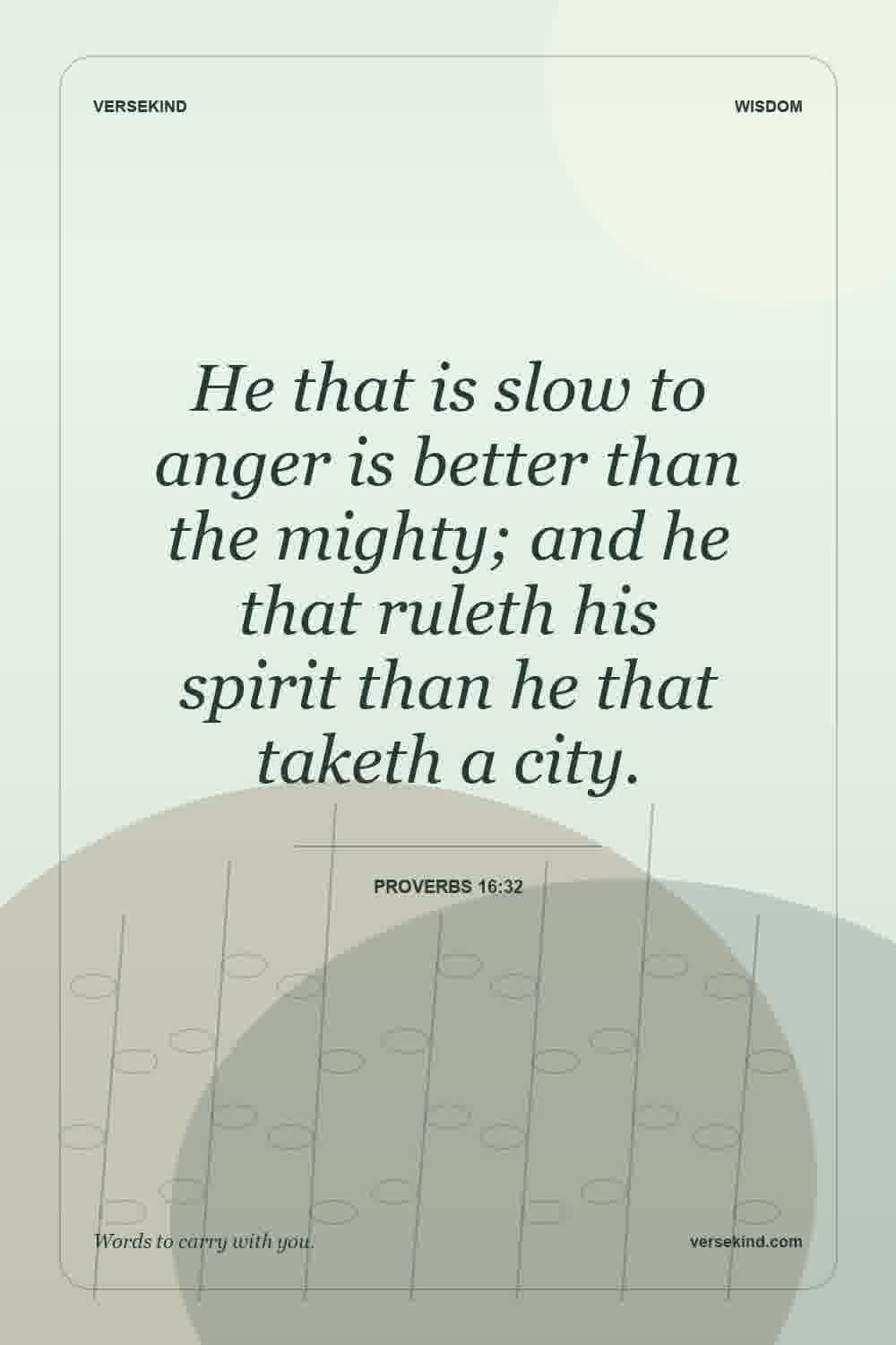 He that is slow to anger is better than the mighty; and he that ruleth his spirit than he that taketh a city. — Proverbs 16:32