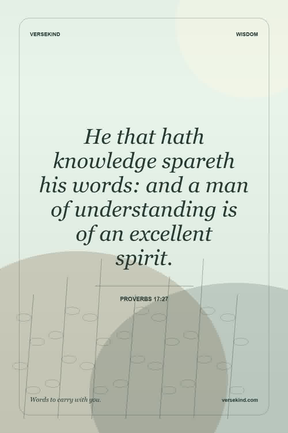 He that hath knowledge spareth his words: and a man of understanding is of an excellent spirit. — Proverbs 17:27