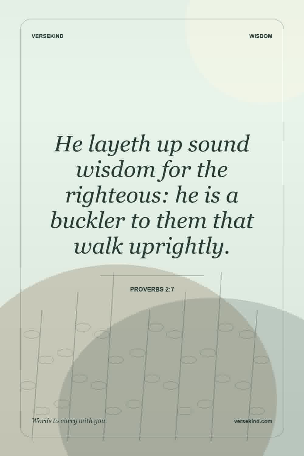 He layeth up sound wisdom for the righteous: he is a buckler to them that walk uprightly. — Proverbs 2:7