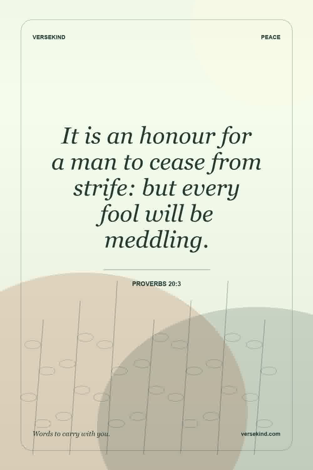 It is an honour for a man to cease from strife: but every fool will be meddling. — Proverbs 20:3