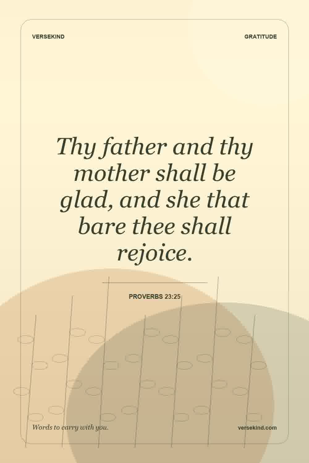 Thy father and thy mother shall be glad, and she that bare thee shall rejoice. — Proverbs 23:25