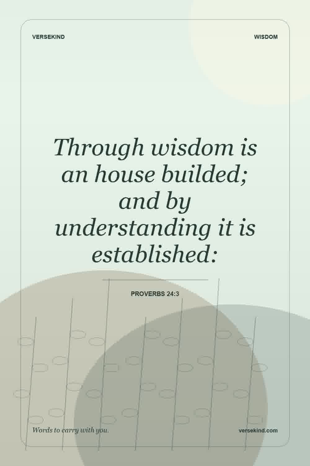 Through wisdom is an house builded; and by understanding it is established: — Proverbs 24:3