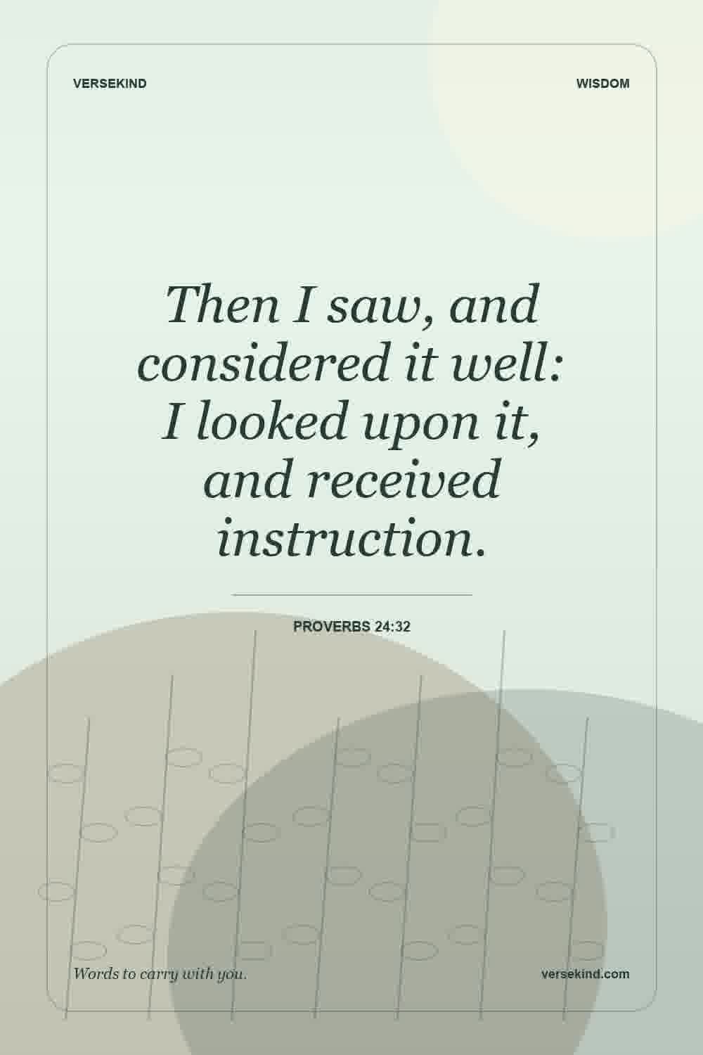 Then I saw, and considered it well: I looked upon it, and received instruction. — Proverbs 24:32