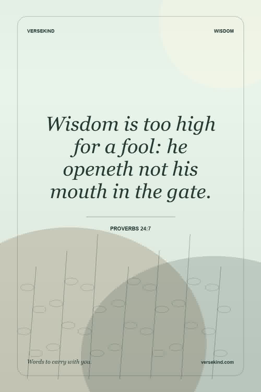 Wisdom is too high for a fool: he openeth not his mouth in the gate. — Proverbs 24:7