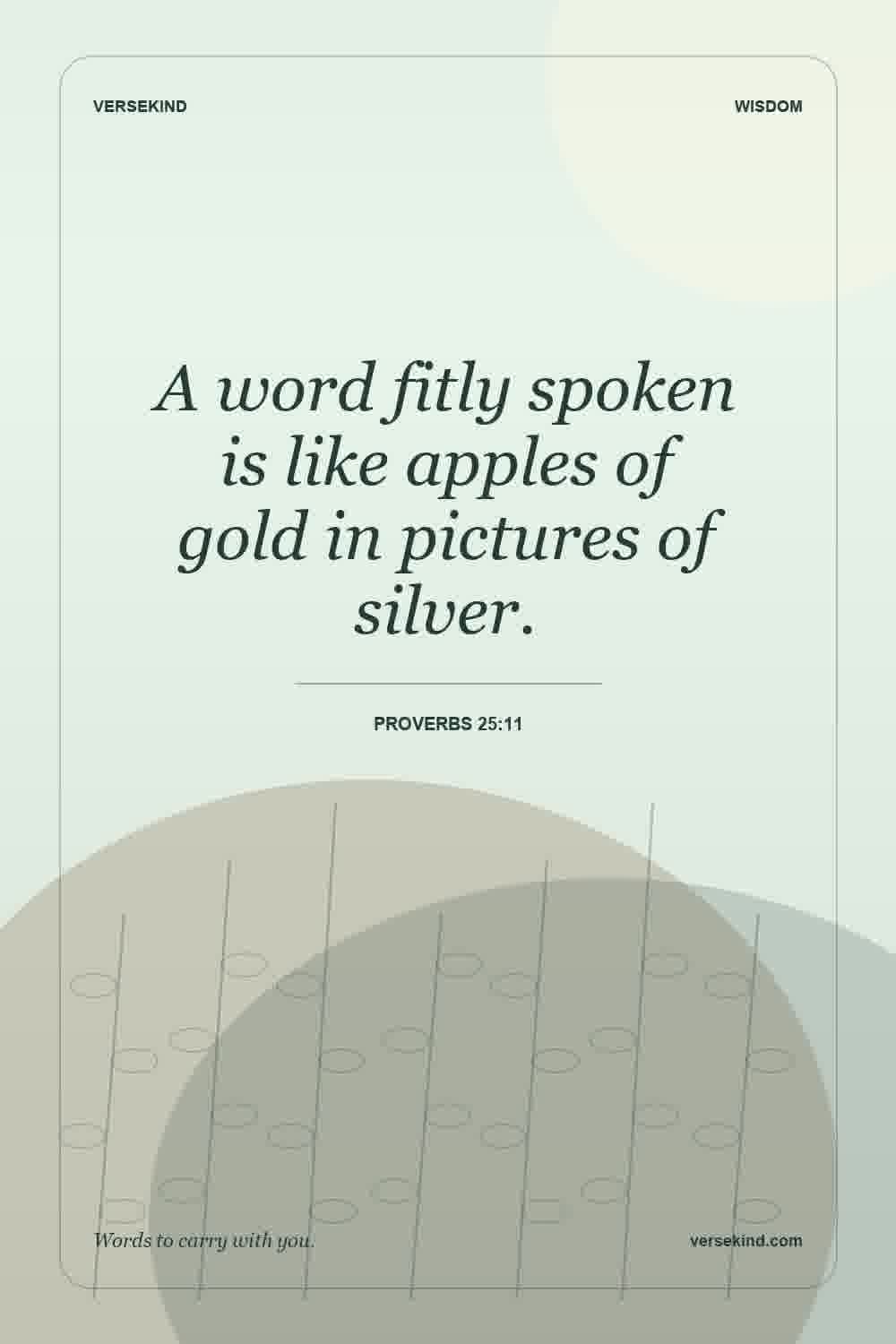 A word fitly spoken is like apples of gold in pictures of silver. — Proverbs 25:11