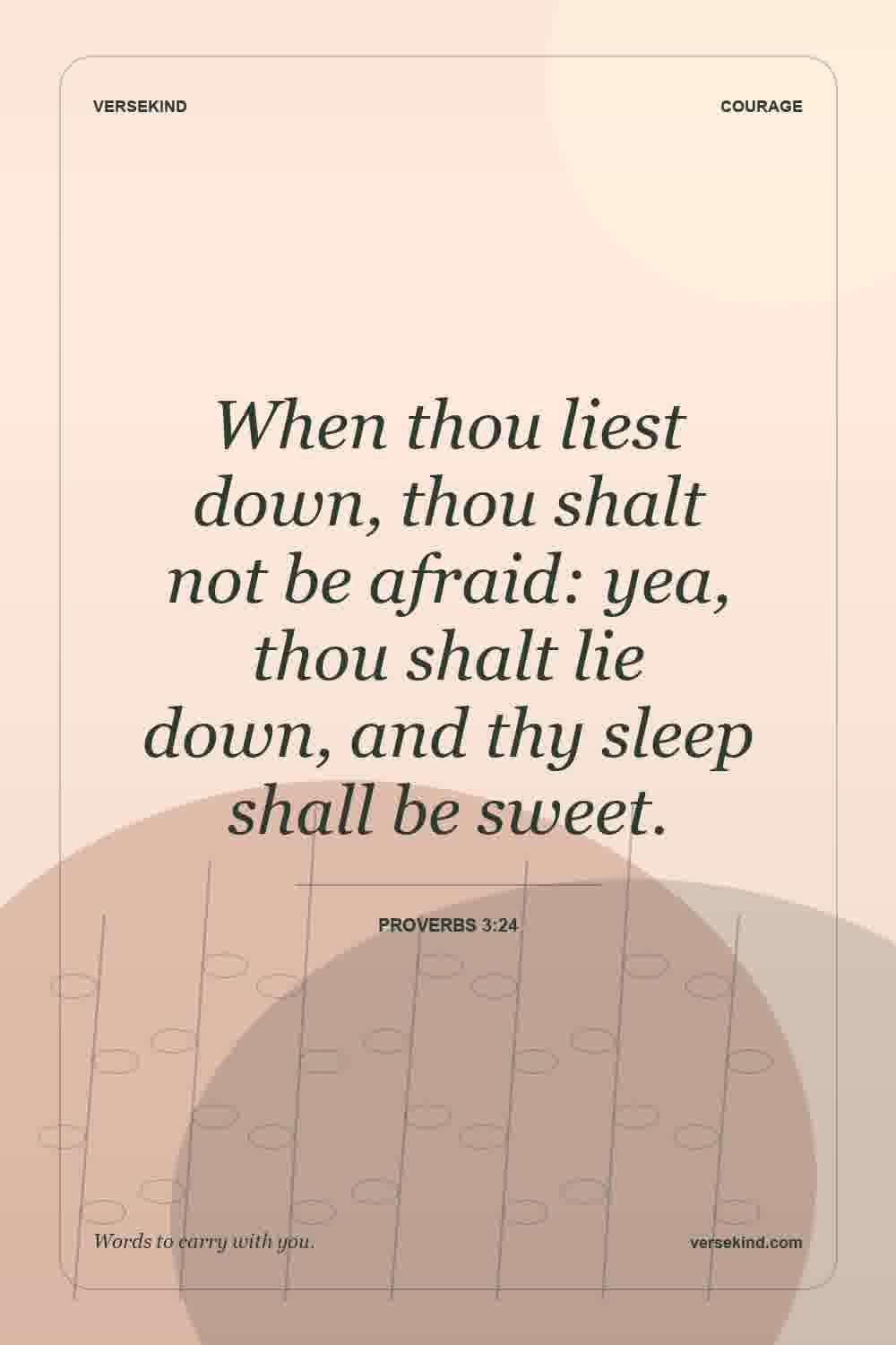 When thou liest down, thou shalt not be afraid: yea, thou shalt lie down, and thy sleep shall be sweet. — Proverbs 3:24