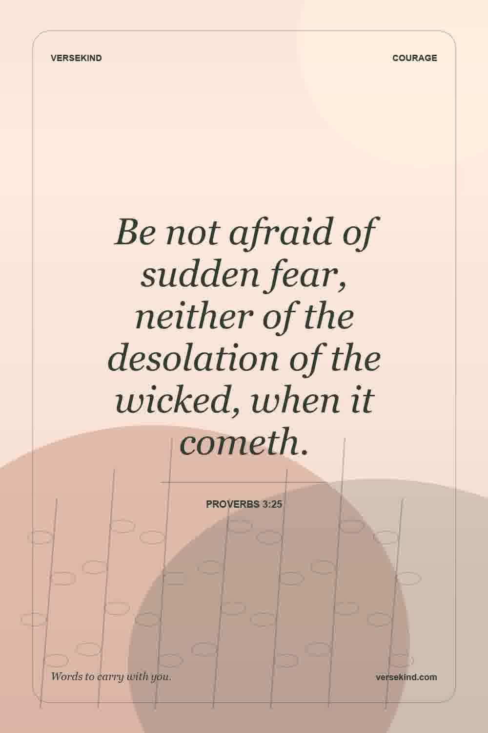 Be not afraid of sudden fear, neither of the desolation of the wicked, when it cometh. — Proverbs 3:25
