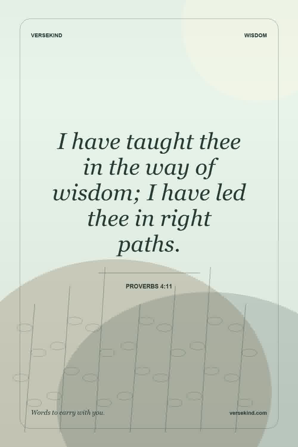 I have taught thee in the way of wisdom; I have led thee in right paths. — Proverbs 4:11