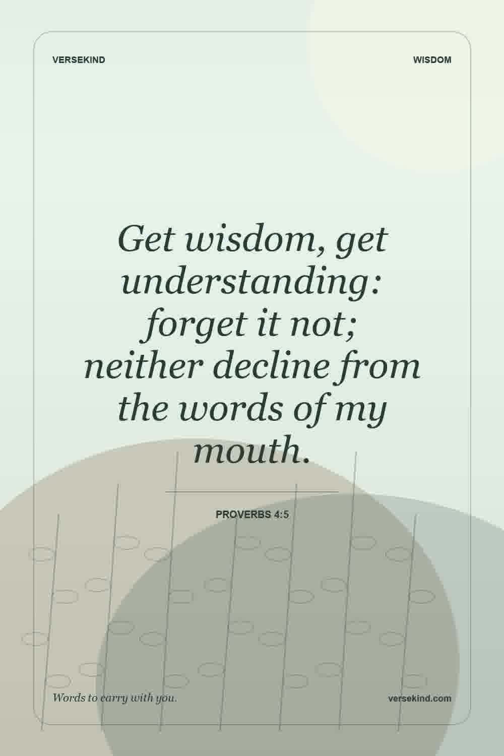 Get wisdom, get understanding: forget it not; neither decline from the words of my mouth. — Proverbs 4:5