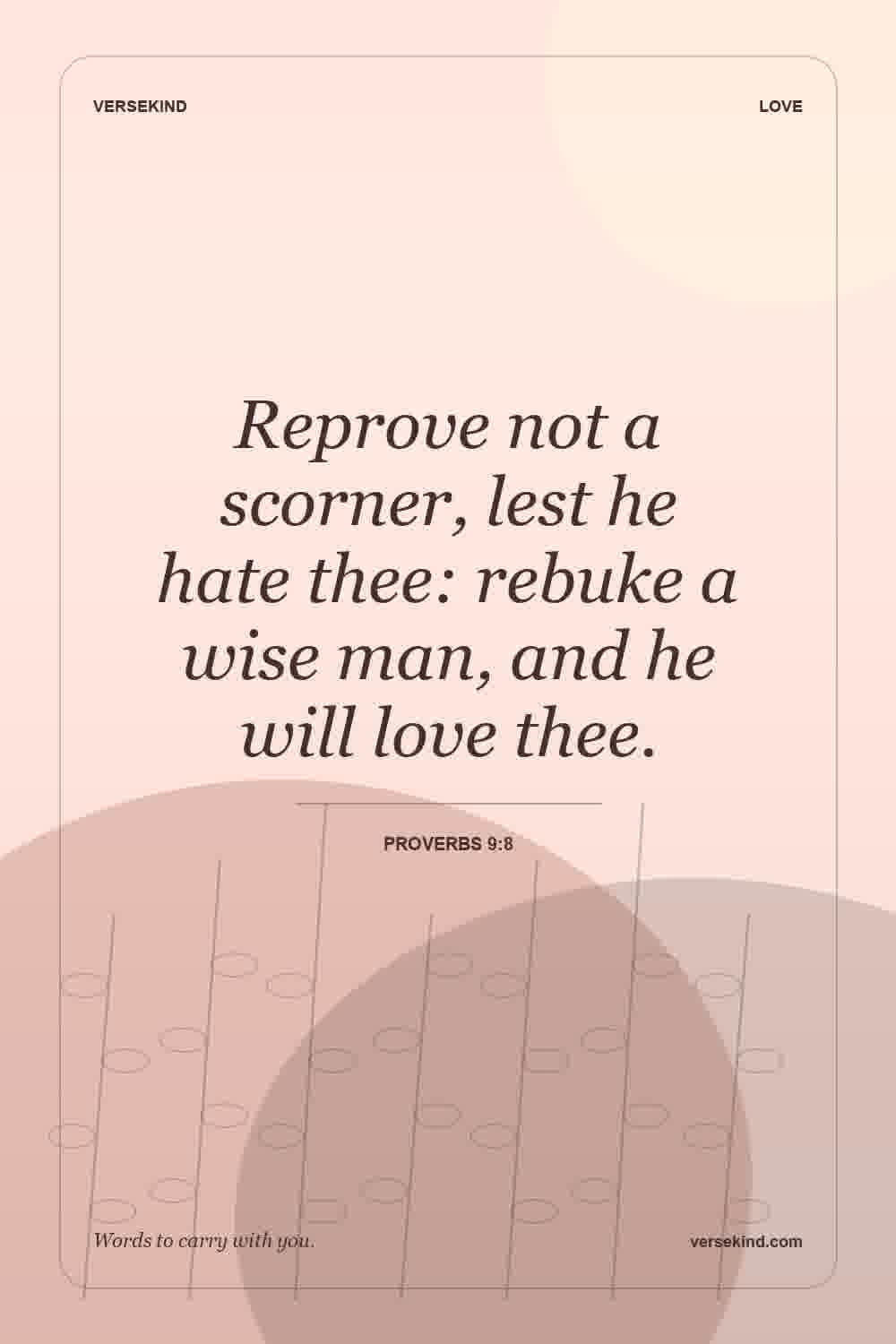 Reprove not a scorner, lest he hate thee: rebuke a wise man, and he will love thee. — Proverbs 9:8