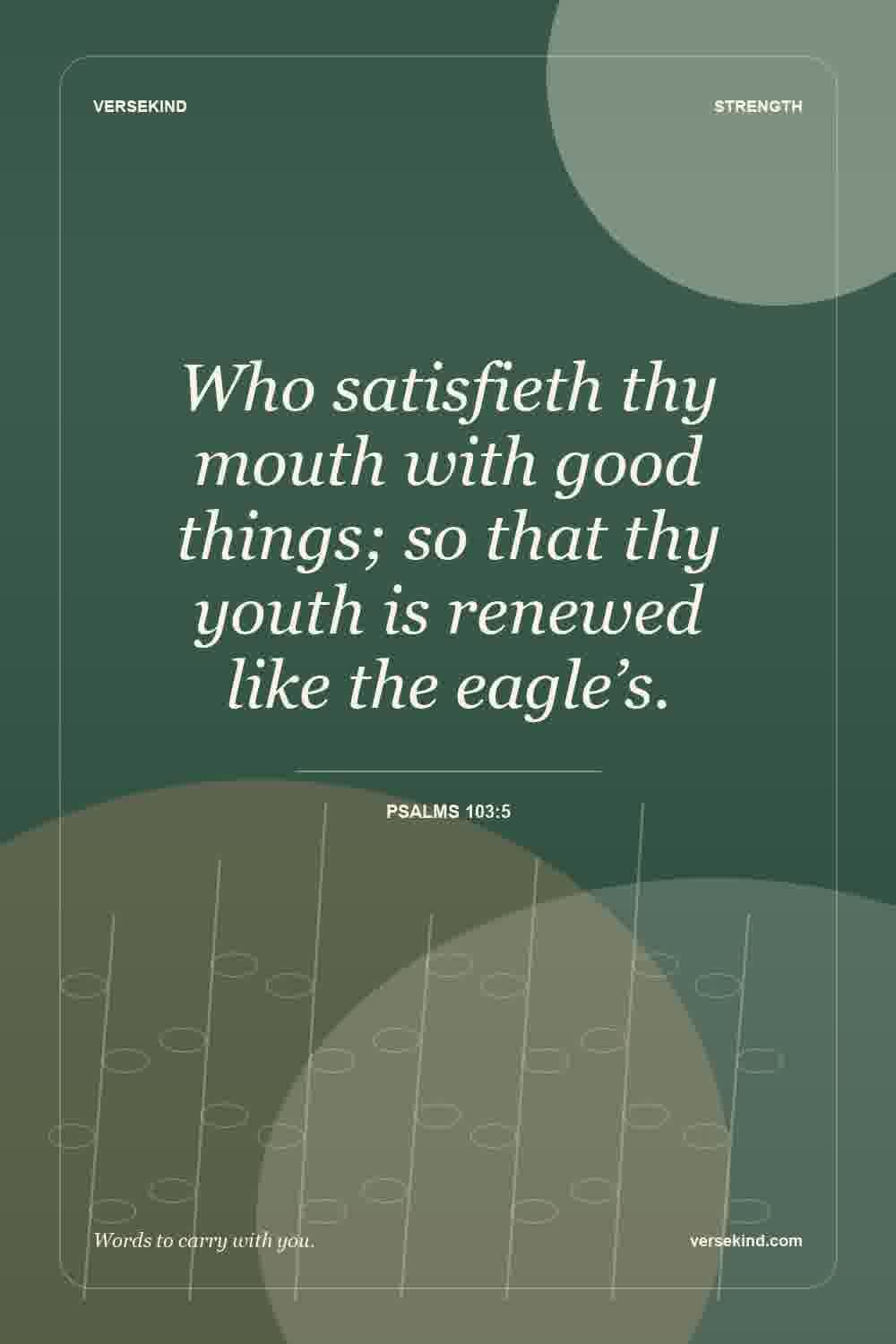 Who satisfieth thy mouth with good things; so that thy youth is renewed like the eagle’s. — Psalms 103:5