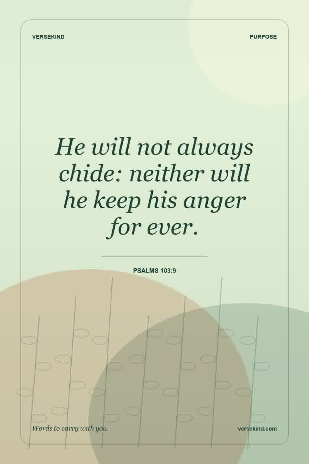He will not always chide: neither will he keep his anger for ever. — Psalms 103:9