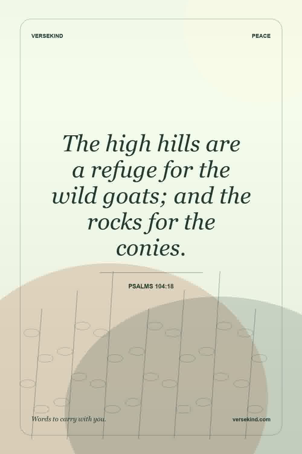 The high hills are a refuge for the wild goats; and the rocks for the conies. — Psalms 104:18
