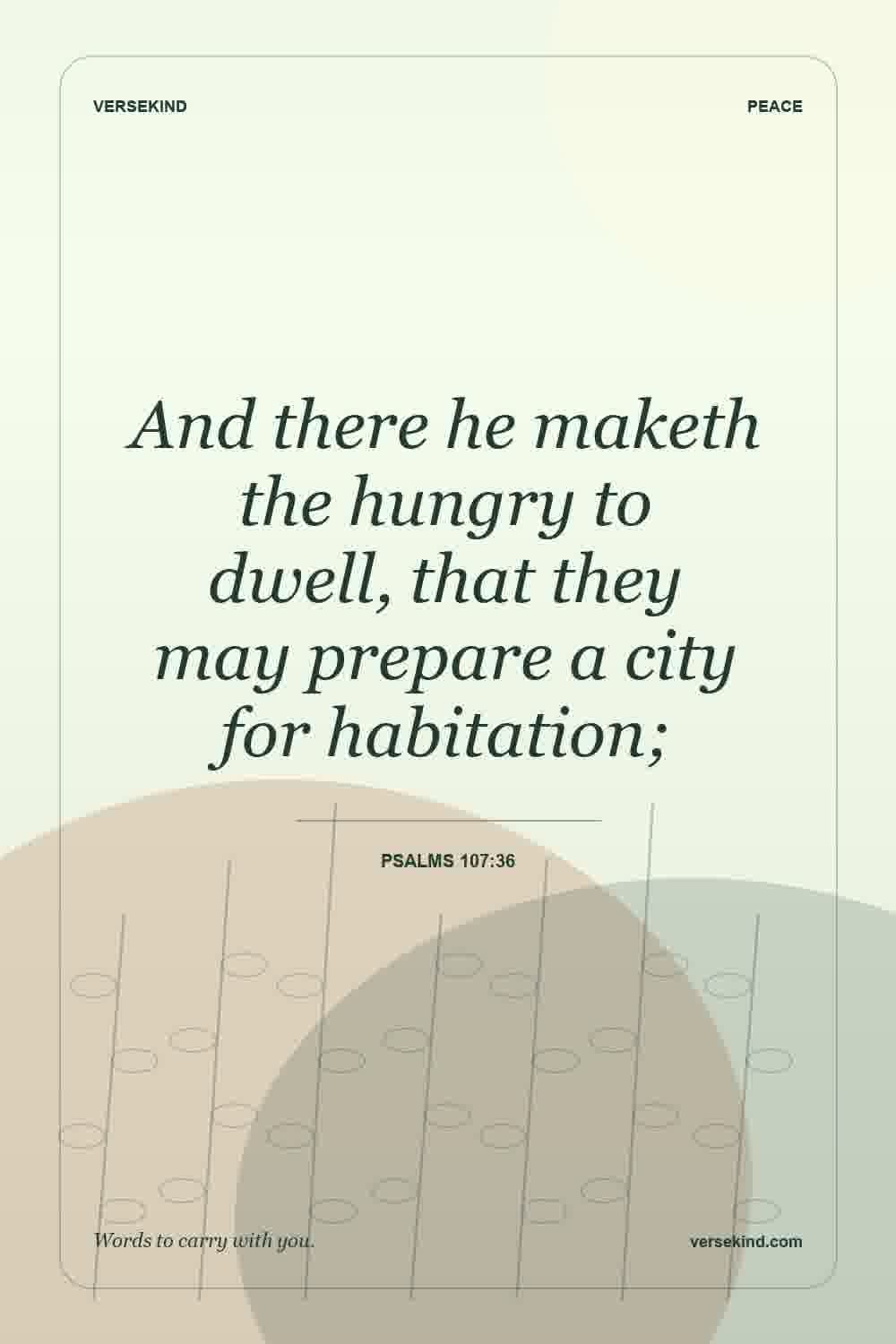 And there he maketh the hungry to dwell, that they may prepare a city for habitation; — Psalms 107:36