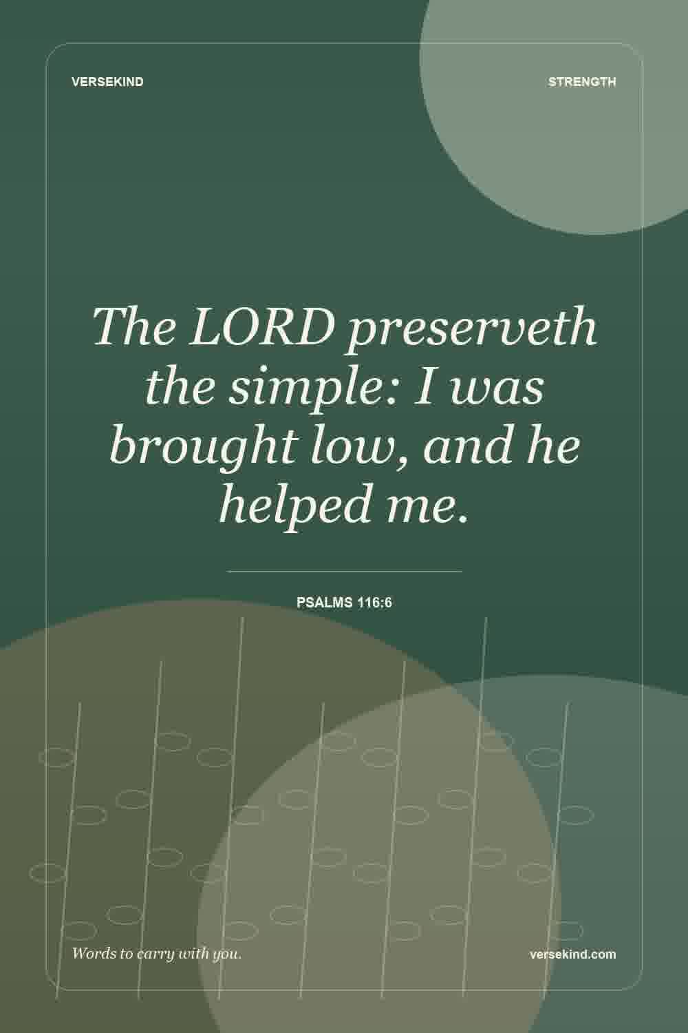 The LORD preserveth the simple: I was brought low, and he helped me. — Psalms 116:6