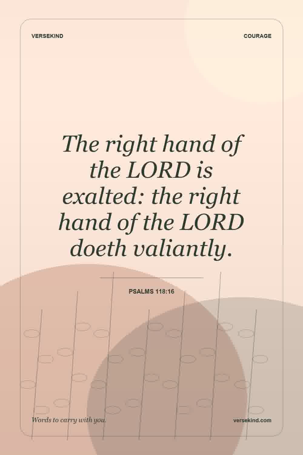 The right hand of the LORD is exalted: the right hand of the LORD doeth valiantly. — Psalms 118:16