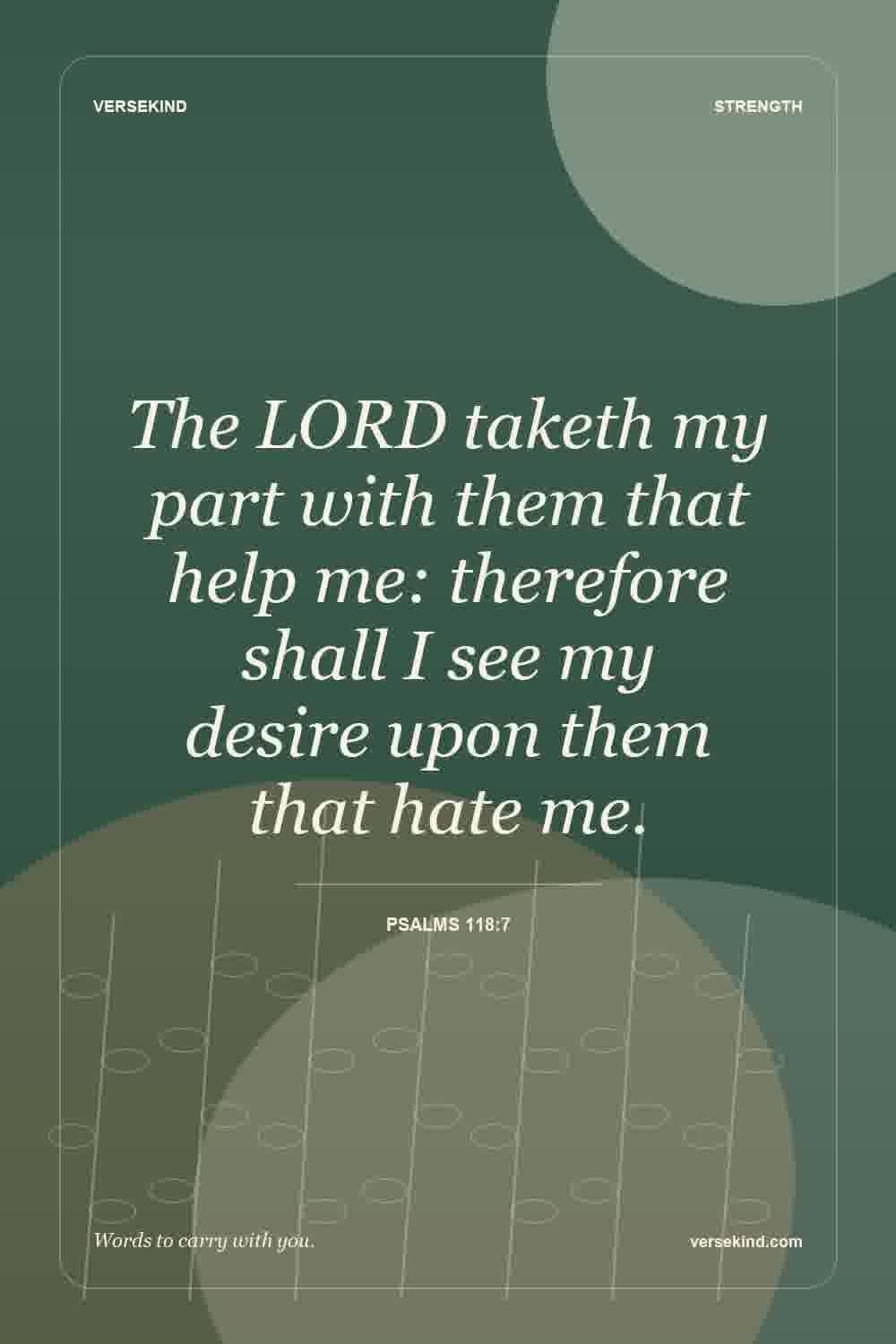 The LORD taketh my part with them that help me: therefore shall I see my desire upon them that hate me. — Psalms 118:7