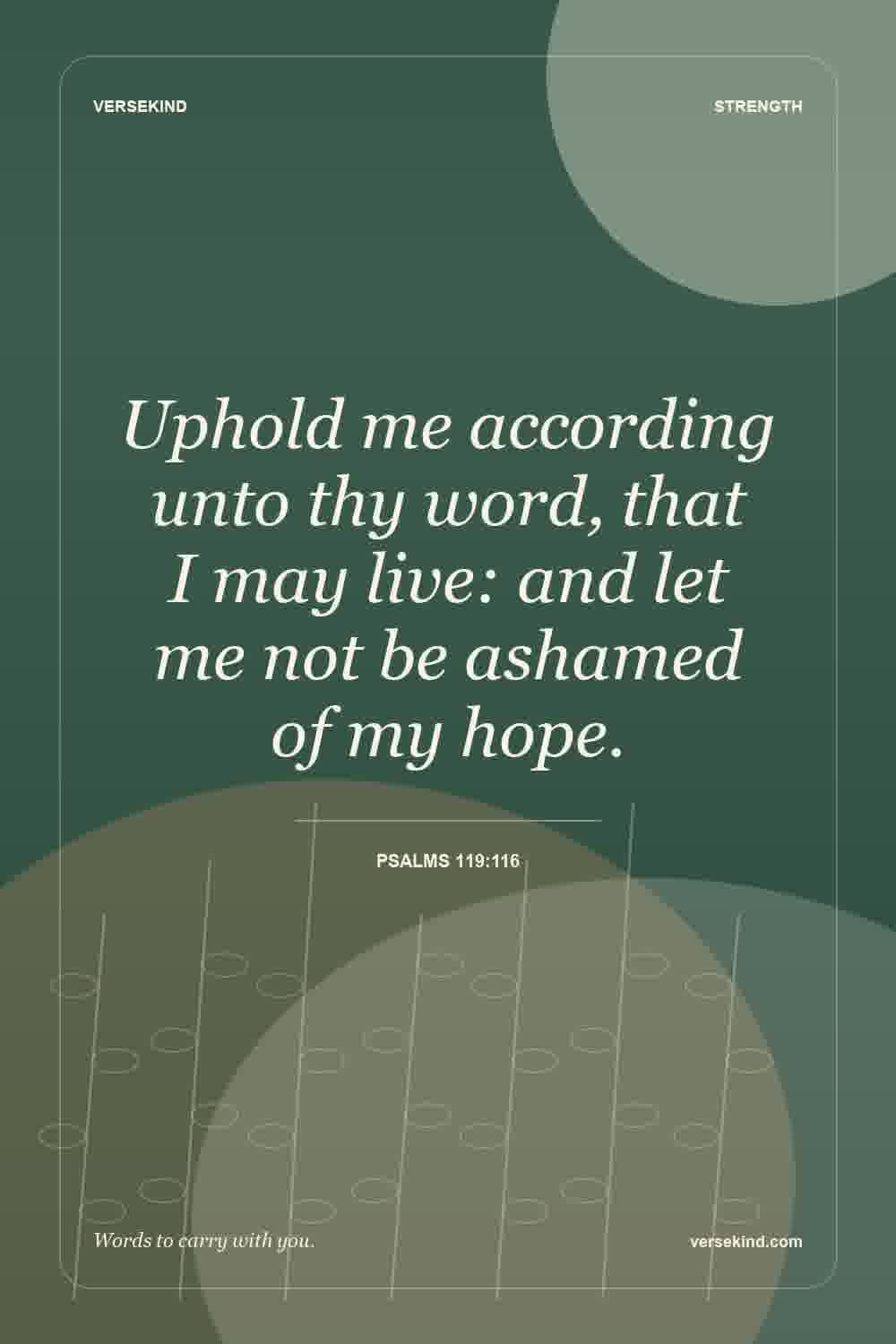 Uphold me according unto thy word, that I may live: and let me not be ashamed of my hope. — Psalms 119:116