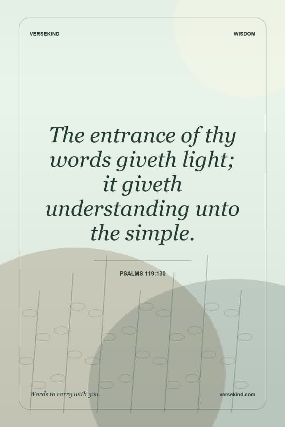 The entrance of thy words giveth light; it giveth understanding unto the simple. — Psalms 119:130