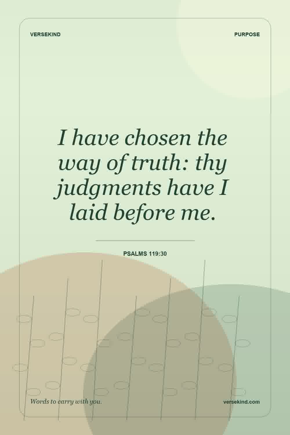I have chosen the way of truth: thy judgments have I laid before me. — Psalms 119:30