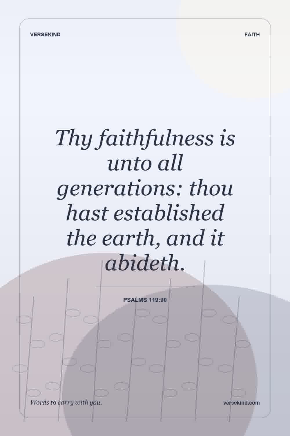 Thy faithfulness is unto all generations: thou hast established the earth, and it abideth. — Psalms 119:90